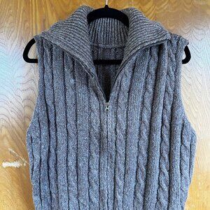 Cropped Cable Knit Zip-Up Sweater Vest (Korean Style)